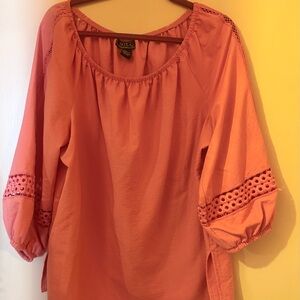NYCC Women's Coral Blouse with Eyelet Detail